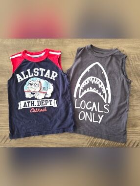 Lot Of 2 Osh Kosh Bulldog & Old Navy Shark Boy's Muscle T-shirts Size 5